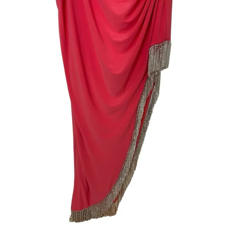 Mac Duggal 76989 Asymmetrical Rhinestone Fringe Cutout Dress Size 18W - Picture 3 of 6